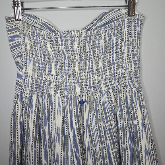 Roxy Blue and White Textured Striped Strapless Dress, Size Large, Y2K - Picture 4 of 7